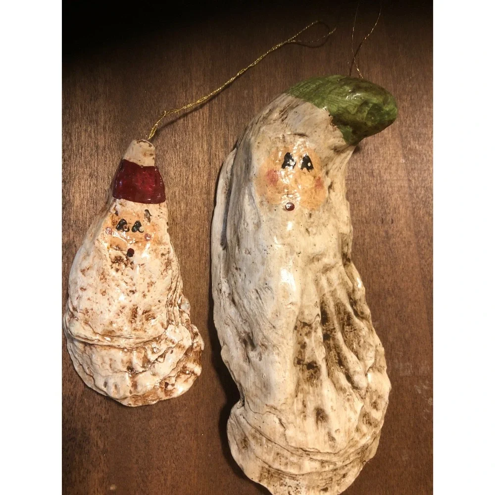 Vintage Seashell Santa Ornaments Set of Two - Stunning Detail